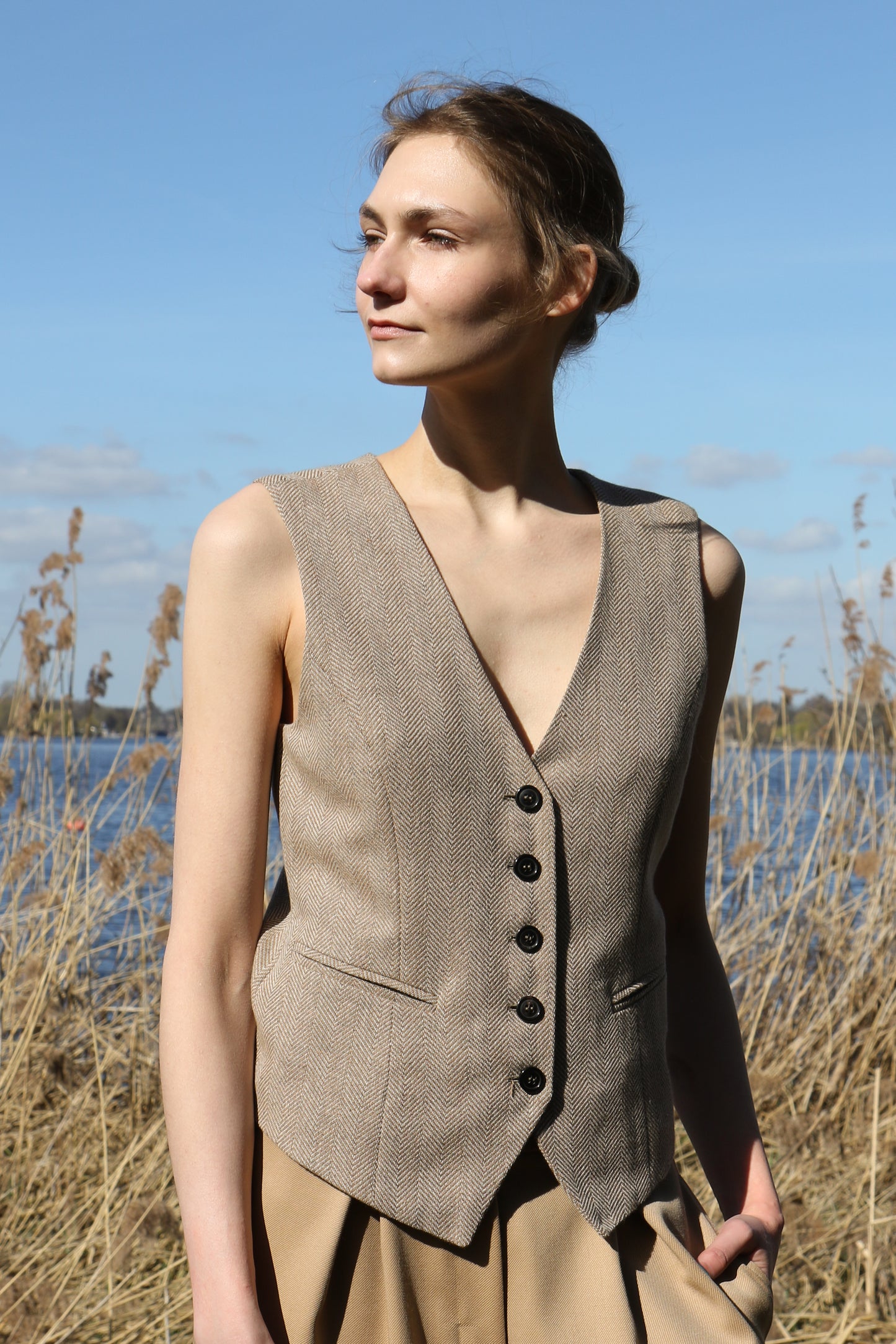 Vest STINE - herringbone beige